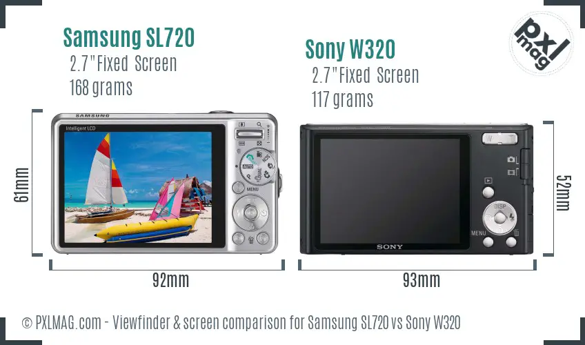 Samsung SL720 vs Sony W320 Screen and Viewfinder comparison