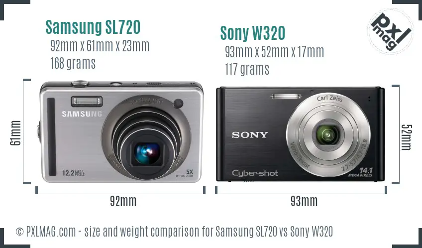 Samsung SL720 vs Sony W320 size comparison