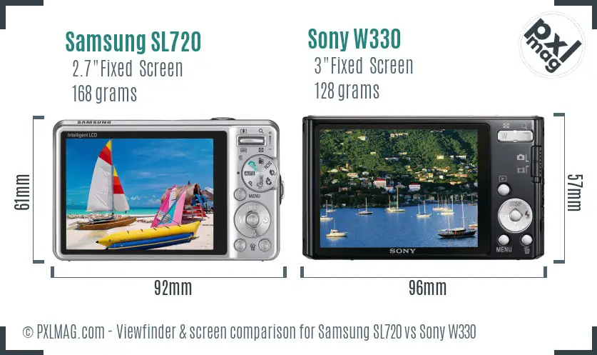 Samsung SL720 vs Sony W330 Screen and Viewfinder comparison