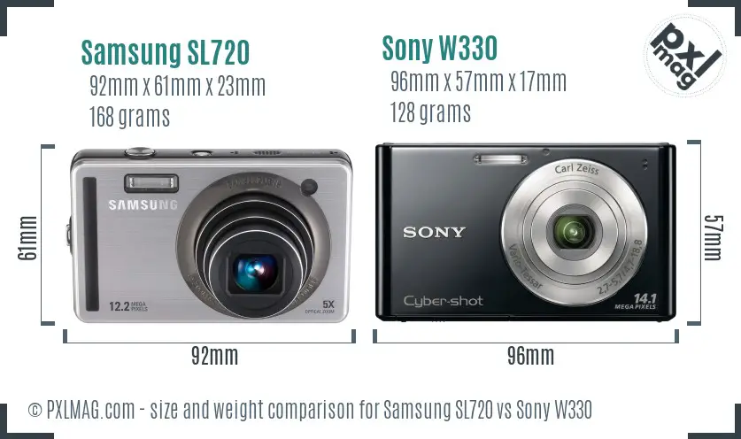 Samsung SL720 vs Sony W330 size comparison