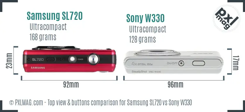 Samsung SL720 vs Sony W330 top view buttons comparison