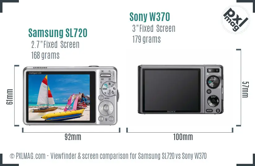 Samsung SL720 vs Sony W370 Screen and Viewfinder comparison