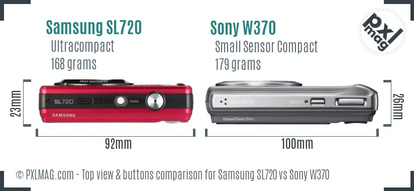 Samsung SL720 vs Sony W370 top view buttons comparison