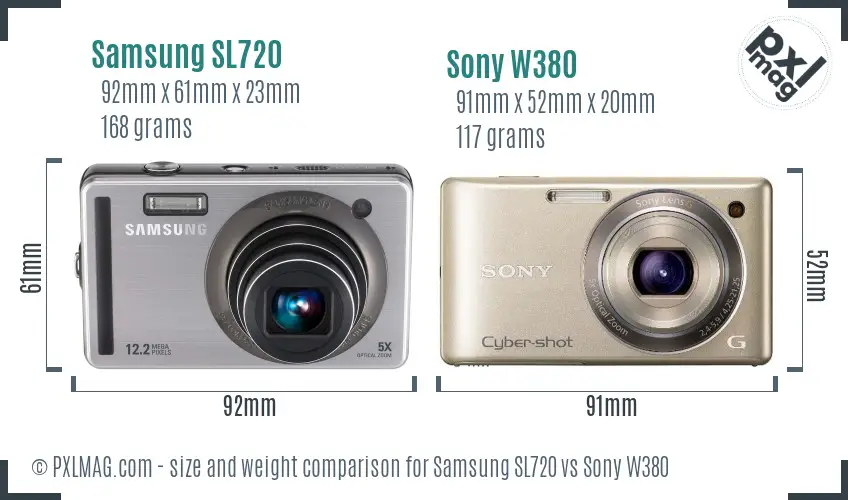 Samsung SL720 vs Sony W380 size comparison