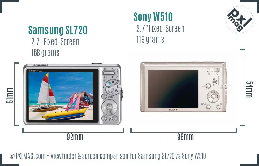 Samsung SL720 vs Sony W510 Screen and Viewfinder comparison