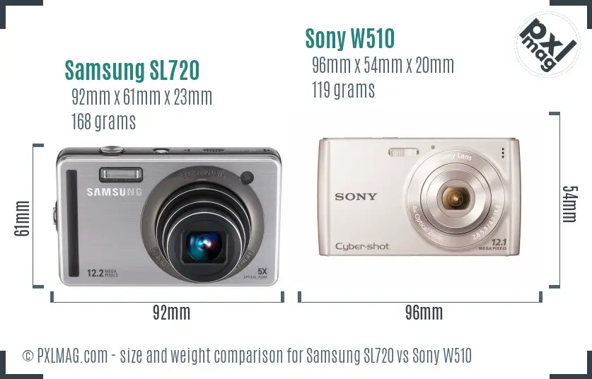 Samsung SL720 vs Sony W510 size comparison