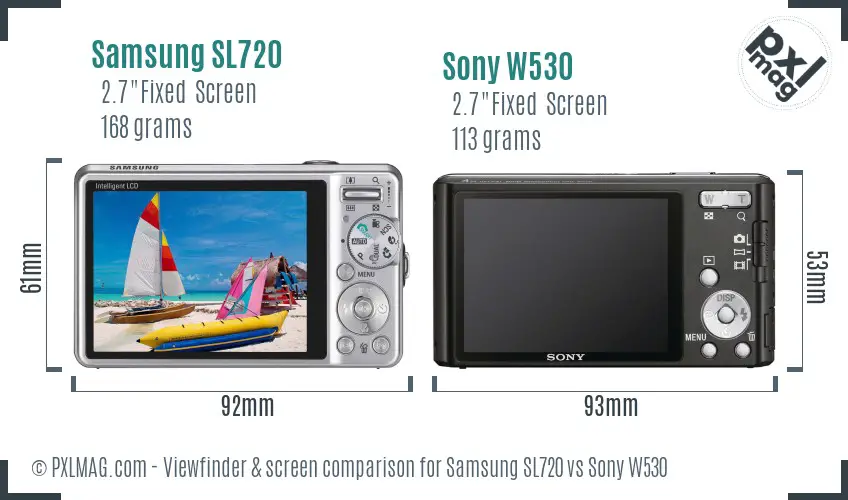 Samsung SL720 vs Sony W530 Screen and Viewfinder comparison