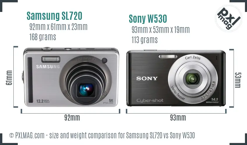 Samsung SL720 vs Sony W530 size comparison