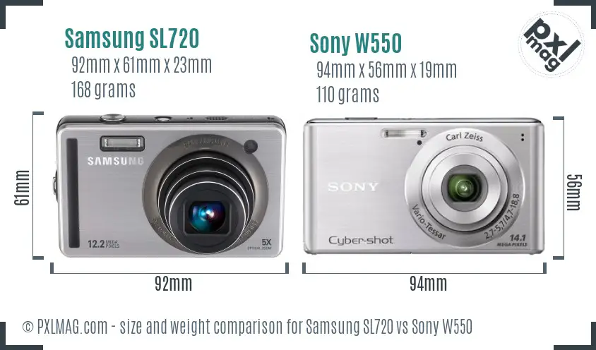 Samsung SL720 vs Sony W550 size comparison
