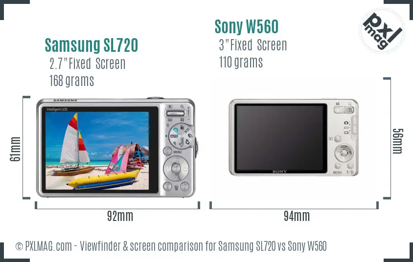 Samsung SL720 vs Sony W560 Screen and Viewfinder comparison
