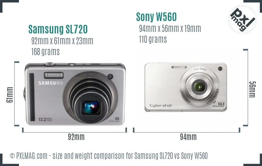 Samsung SL720 vs Sony W560 size comparison