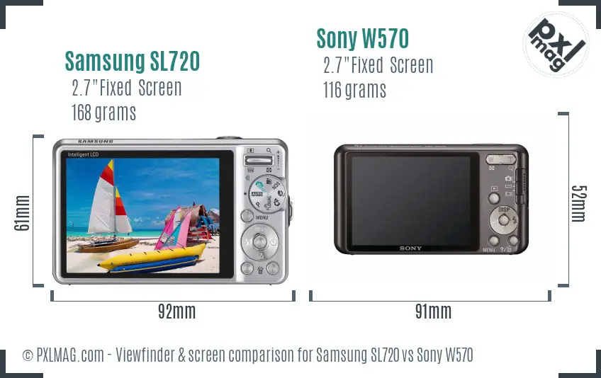 Samsung SL720 vs Sony W570 Screen and Viewfinder comparison