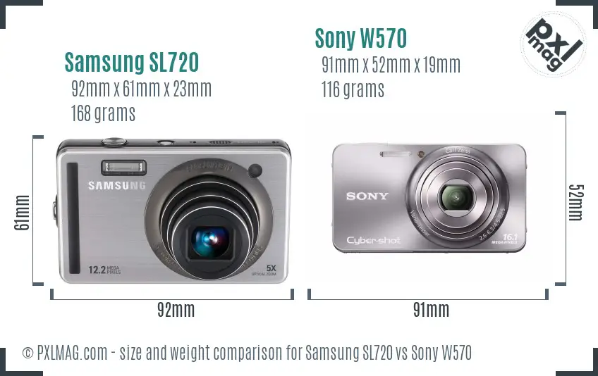 Samsung SL720 vs Sony W570 size comparison