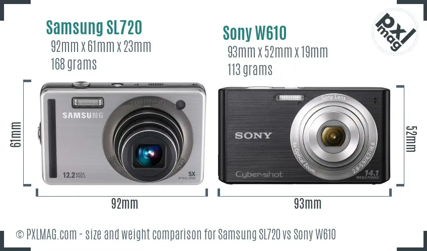 Samsung SL720 vs Sony W610 size comparison