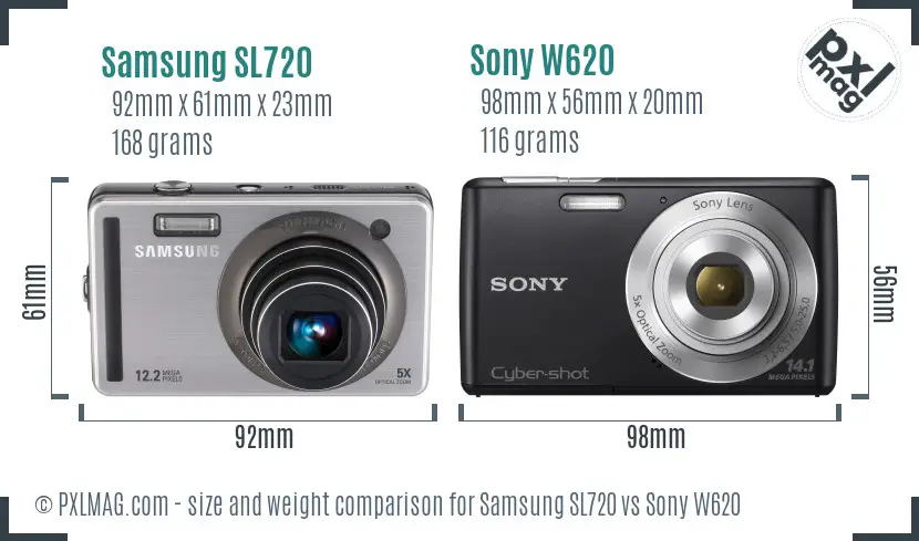 Samsung SL720 vs Sony W620 size comparison