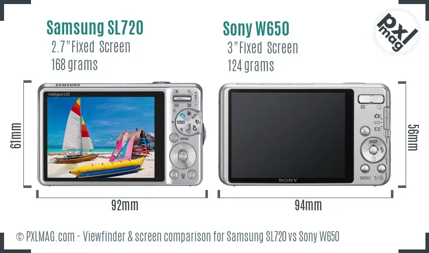 Samsung SL720 vs Sony W650 Screen and Viewfinder comparison