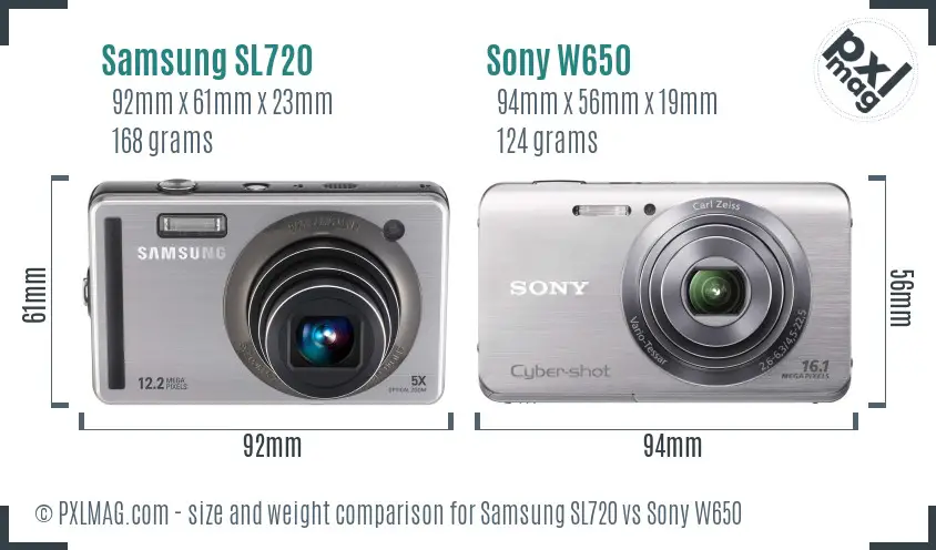 Samsung SL720 vs Sony W650 size comparison