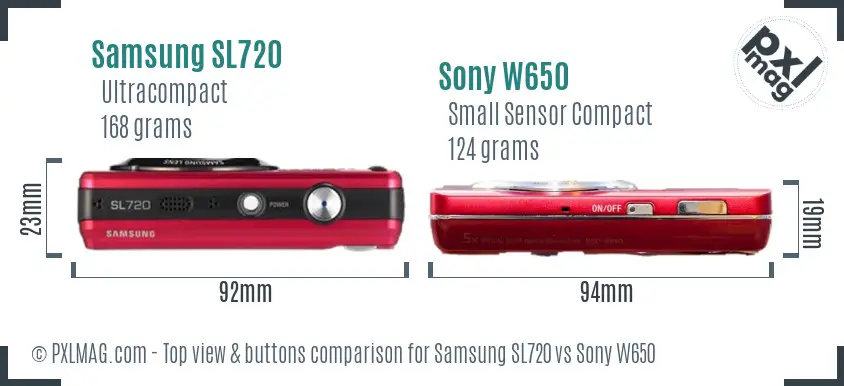 Samsung SL720 vs Sony W650 top view buttons comparison