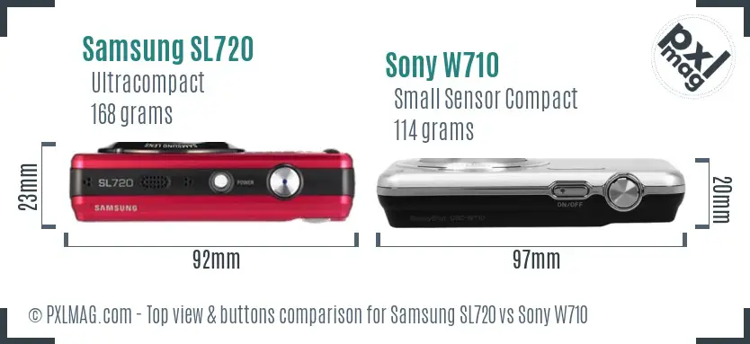 Samsung SL720 vs Sony W710 top view buttons comparison
