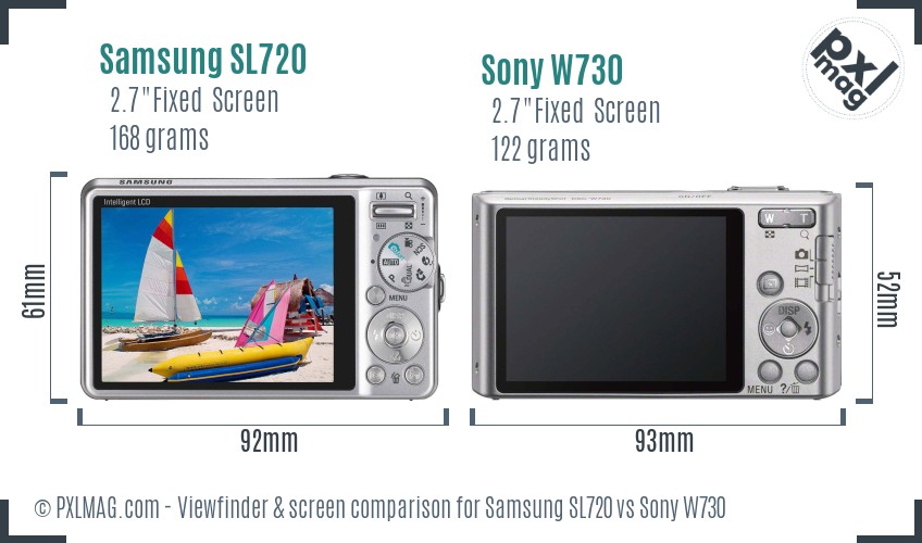 Samsung SL720 vs Sony W730 Screen and Viewfinder comparison
