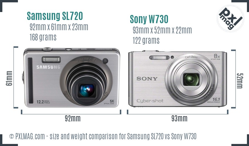 Samsung SL720 vs Sony W730 size comparison