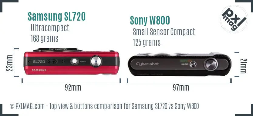 Samsung SL720 vs Sony W800 top view buttons comparison Samsung SL720 vs Sony W800 top view buttons comparison