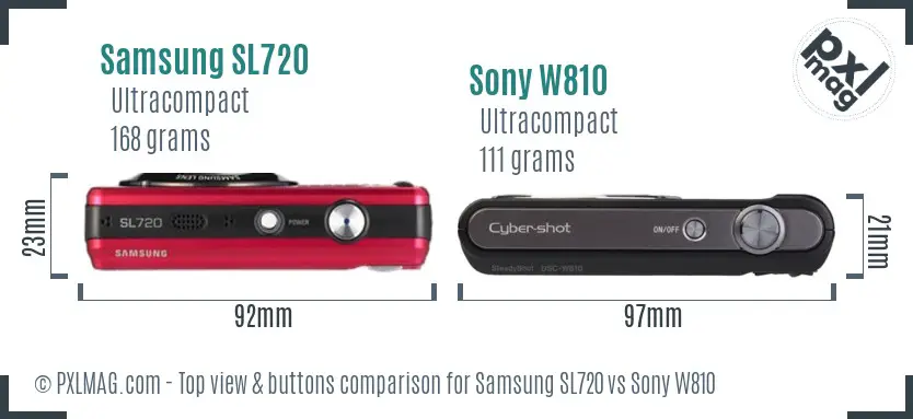 Samsung SL720 vs Sony W810 top view buttons comparison