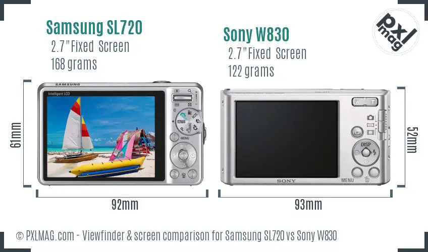 Samsung SL720 vs Sony W830 Screen and Viewfinder comparison
