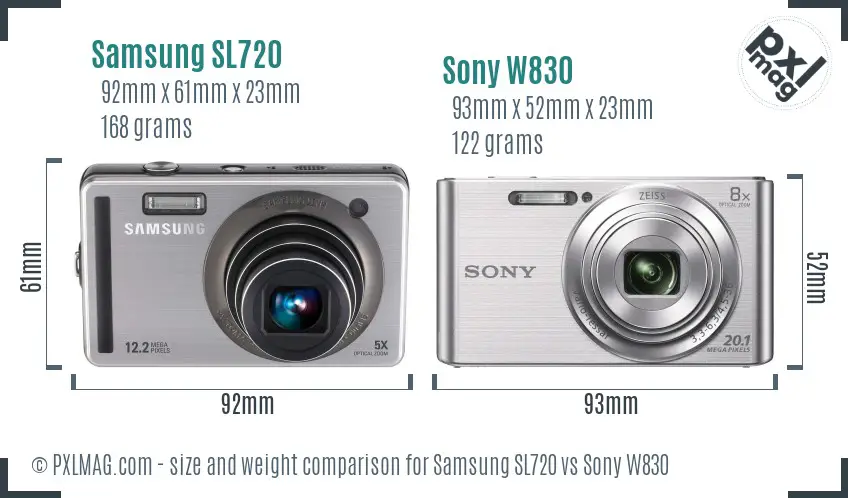 Samsung SL720 vs Sony W830 size comparison