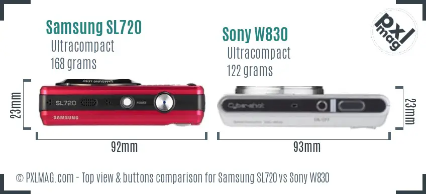 Samsung SL720 vs Sony W830 top view buttons comparison