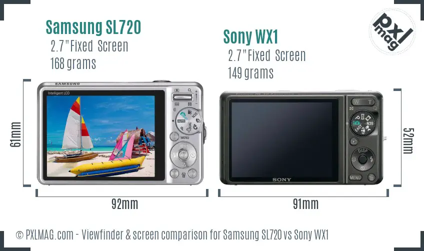 Samsung SL720 vs Sony WX1 Screen and Viewfinder comparison
