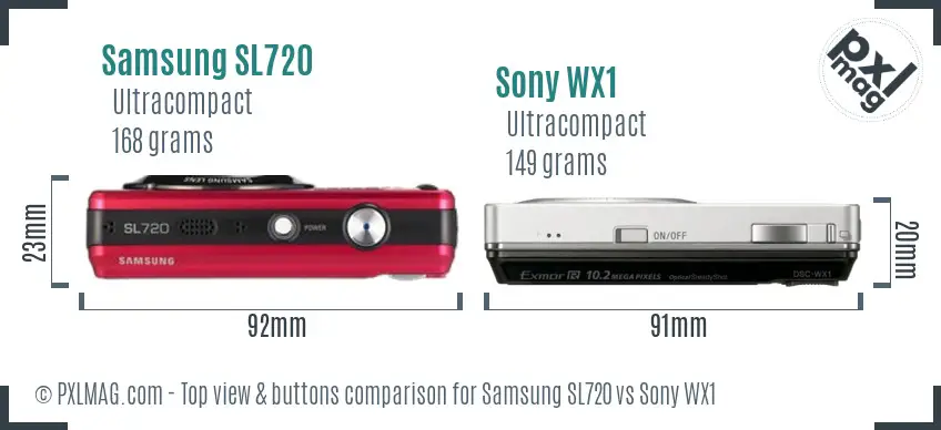 Samsung SL720 vs Sony WX1 top view buttons comparison