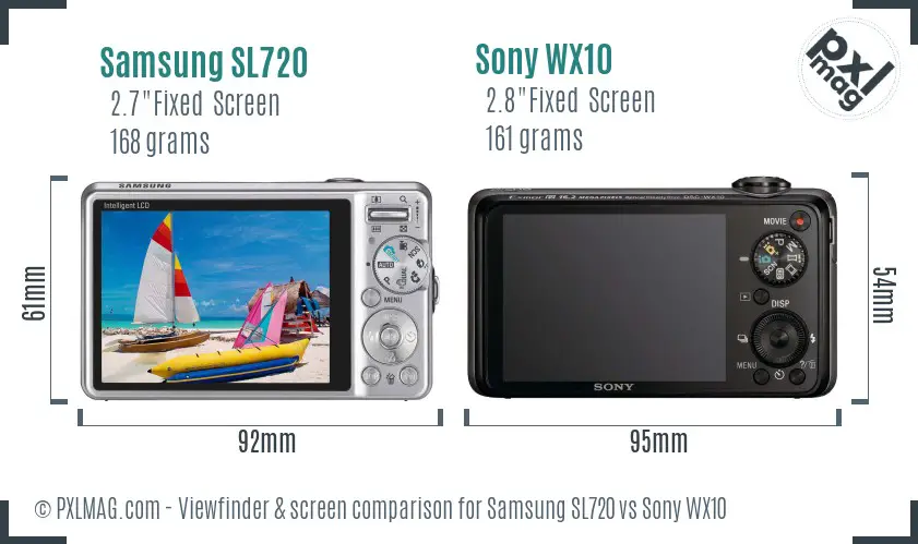 Samsung SL720 vs Sony WX10 Screen and Viewfinder comparison