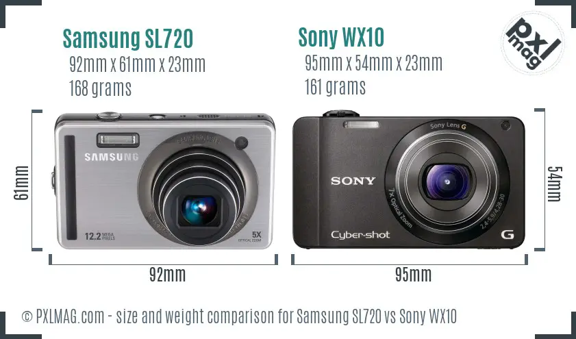 Samsung SL720 vs Sony WX10 size comparison