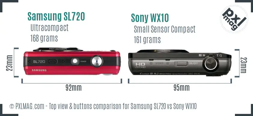 Samsung SL720 vs Sony WX10 top view buttons comparison