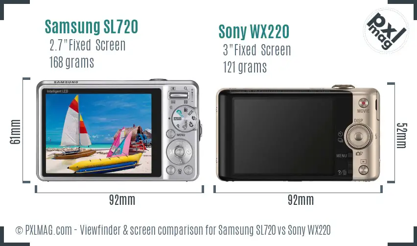 Samsung SL720 vs Sony WX220 Screen and Viewfinder comparison