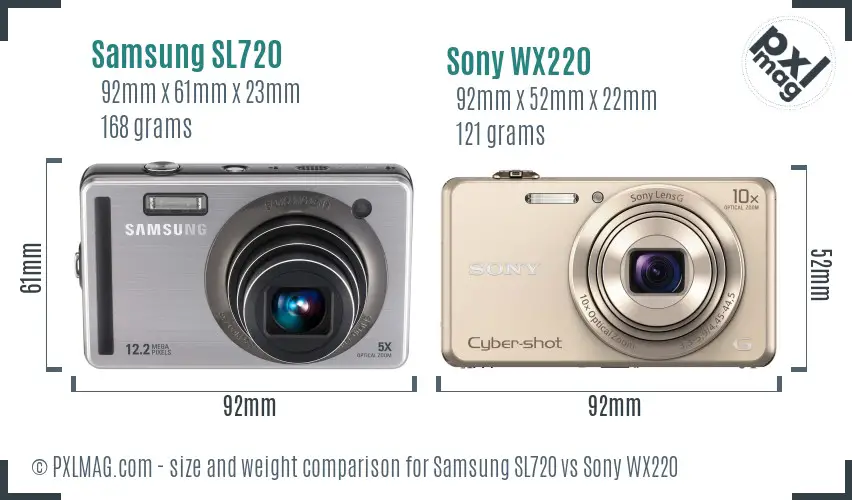 Samsung SL720 vs Sony WX220 size comparison