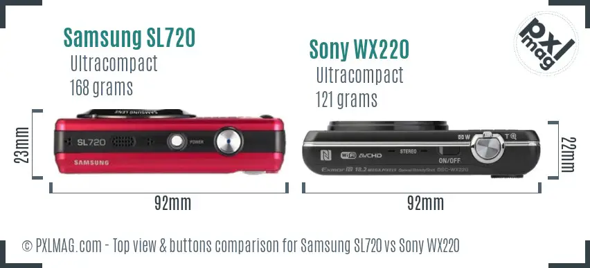 Samsung SL720 vs Sony WX220 top view buttons comparison