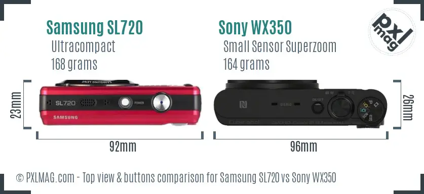 Samsung SL720 vs Sony WX350 top view buttons comparison Samsung SL720 vs Sony WX350 top view buttons comparison