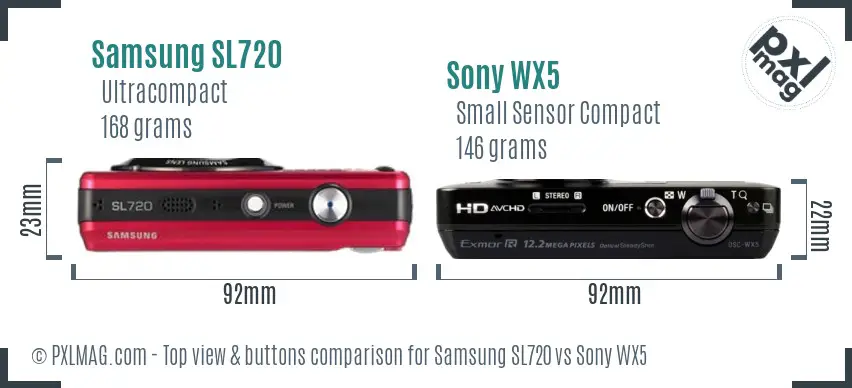 Samsung SL720 vs Sony WX5 top view buttons comparison Samsung SL720 vs Sony WX5 top view buttons comparison