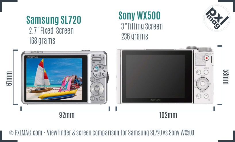 Samsung SL720 vs Sony WX500 Screen and Viewfinder comparison