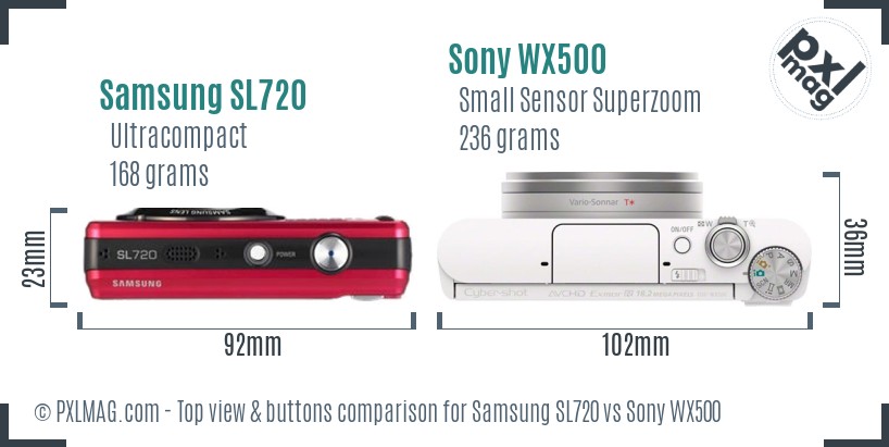 Samsung SL720 vs Sony WX500 top view buttons comparison
