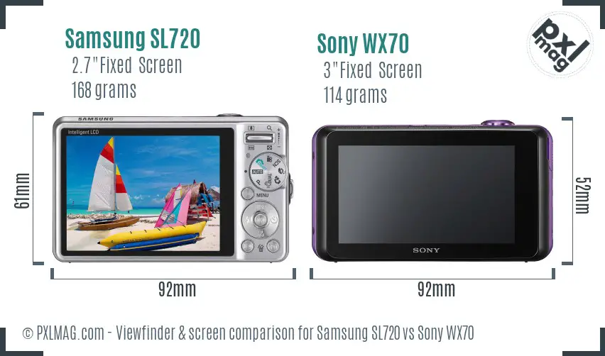 Samsung SL720 vs Sony WX70 Screen and Viewfinder comparison