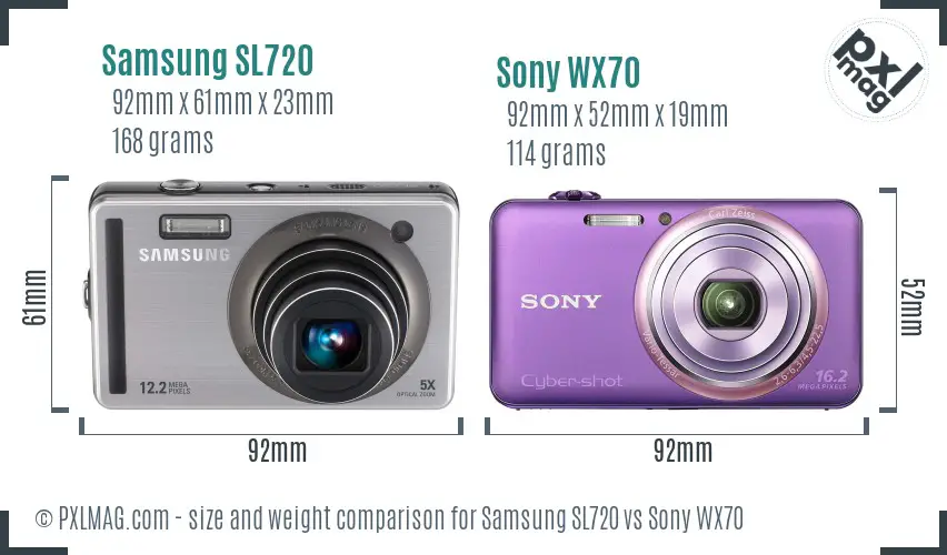 Samsung SL720 vs Sony WX70 size comparison