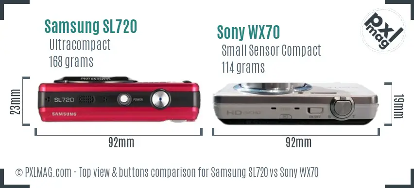 Samsung SL720 vs Sony WX70 top view buttons comparison
