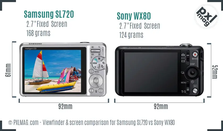 Samsung SL720 vs Sony WX80 Screen and Viewfinder comparison