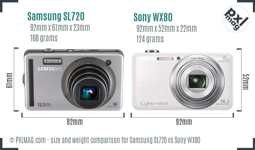 Samsung SL720 vs Sony WX80 size comparison