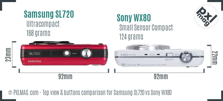 Samsung SL720 vs Sony WX80 top view buttons comparison