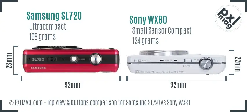 Samsung SL720 vs Sony WX80 top view buttons comparison Samsung SL720 vs Sony WX80 top view buttons comparison