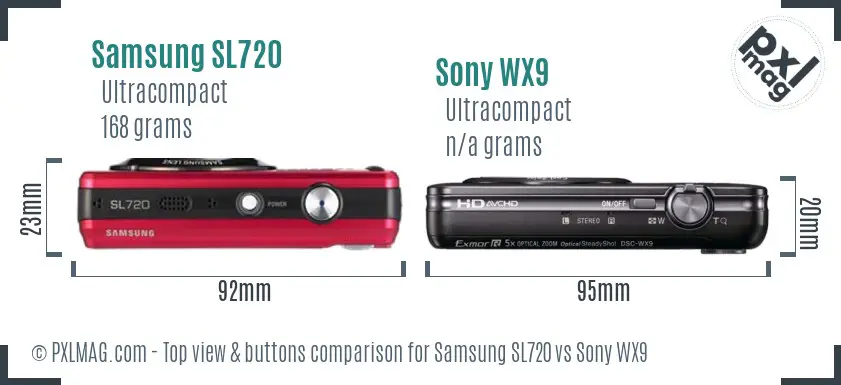 Samsung SL720 vs Sony WX9 top view buttons comparison Samsung SL720 vs Sony WX9 top view buttons comparison